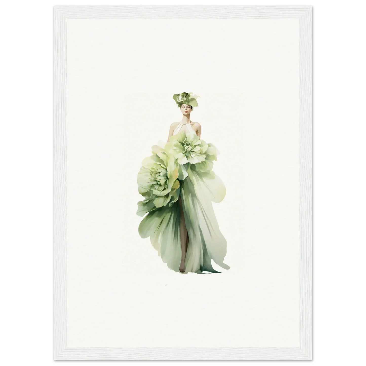 Elegant figure in a lettuce-like green dress for Petal Emergence Dreamspin canvas print