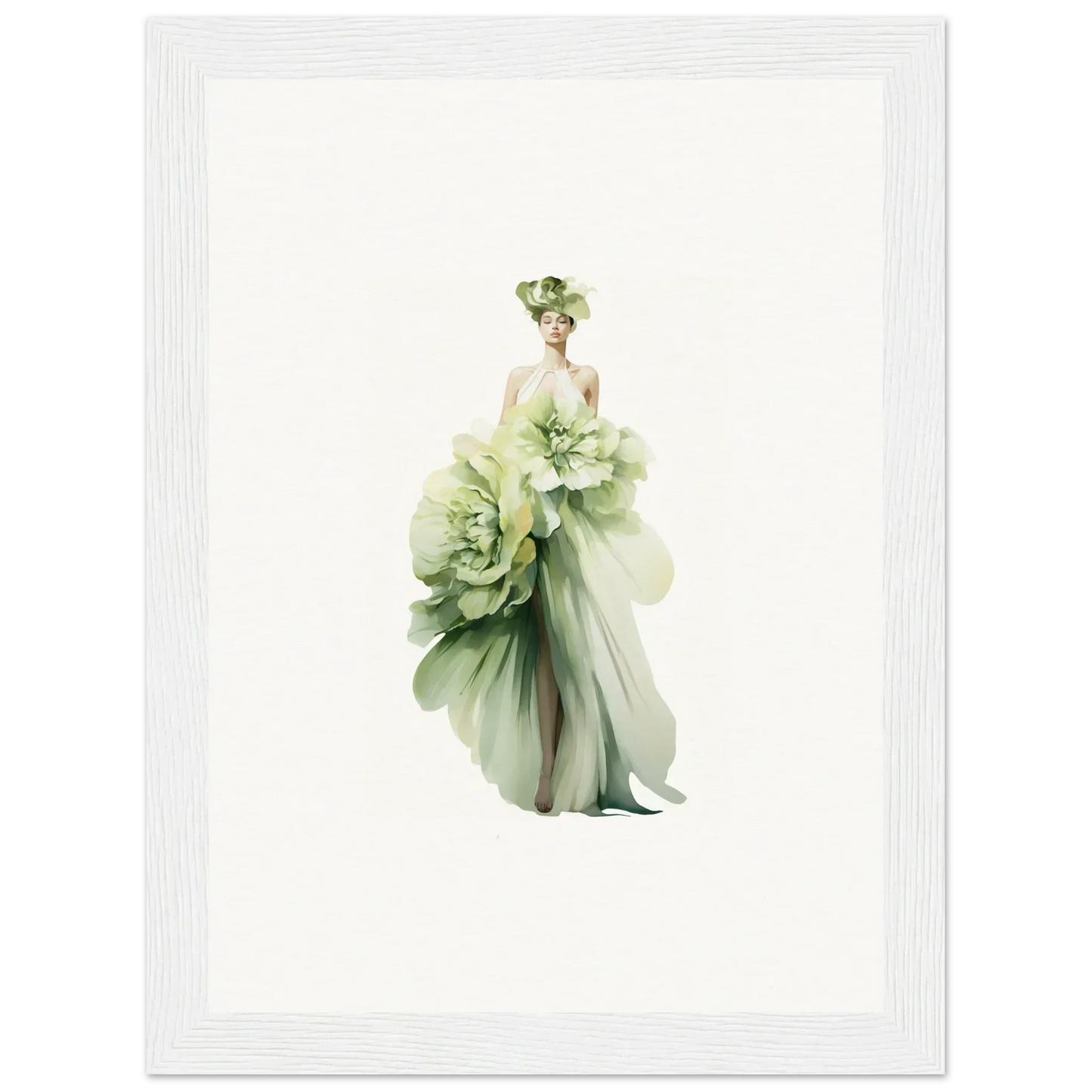 Elegant figure in a flowing green dress for Petal Emergence Dreamspin canvas print