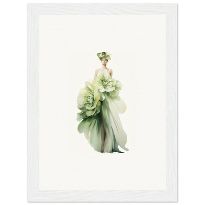 Elegant figure in a flowing green dress for Petal Emergence Dreamspin canvas print