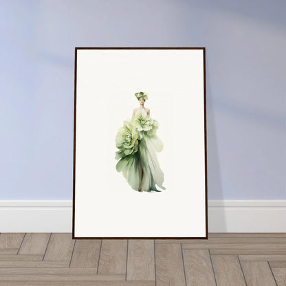 Framed canvas print of floral figure in a green dress for room decoration, Emergence Dreamspin