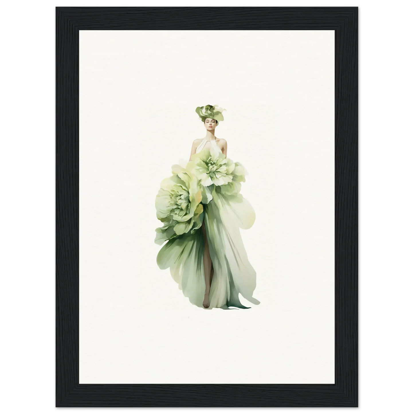 Elegant figure in a green dress for Petal Emergence Dreamspin canvas print decor