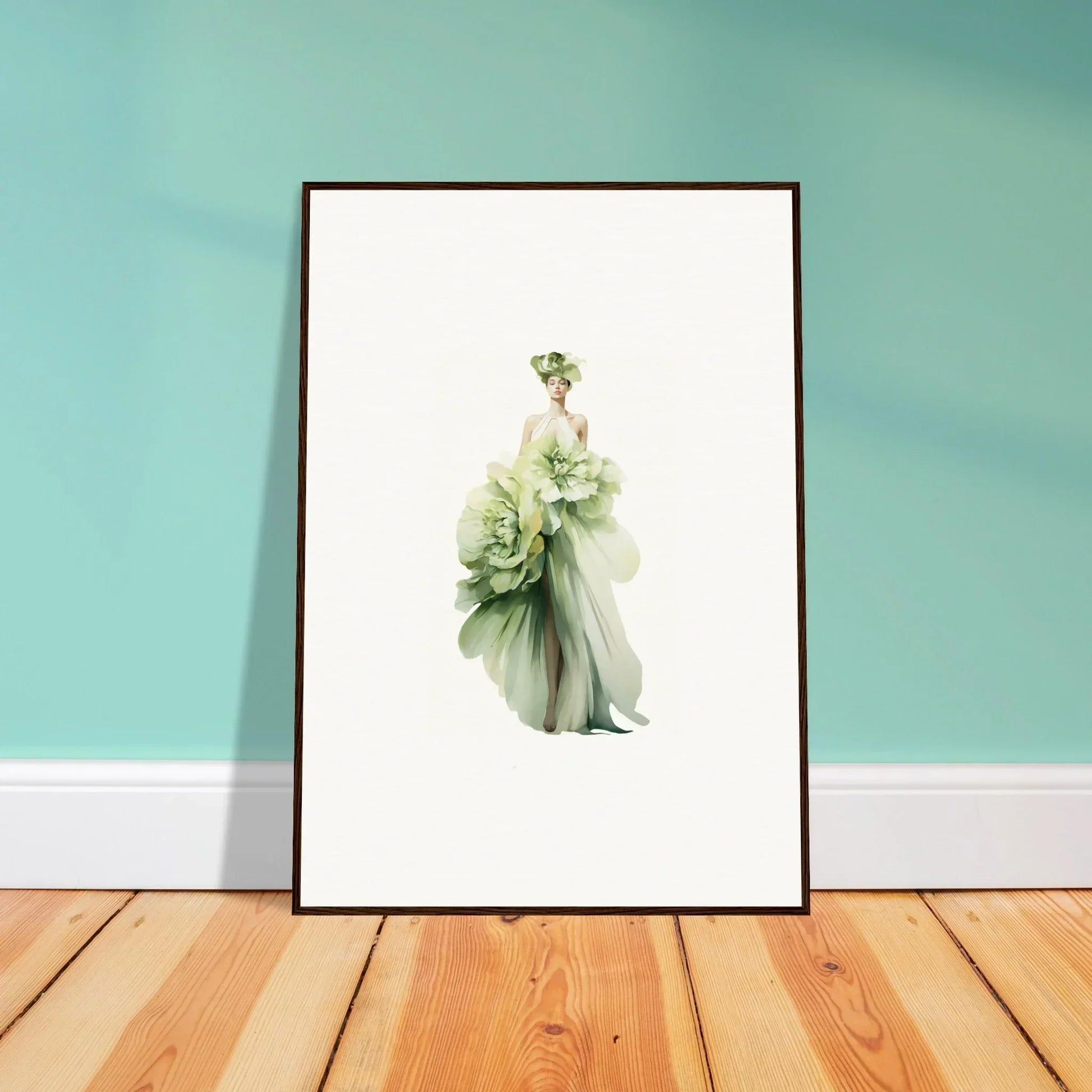 Framed canvas print of a figure in a green dress for beautiful room decoration