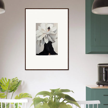 Framed wall art of a figure with a flower head from Petal Epoch Ascends for room decor