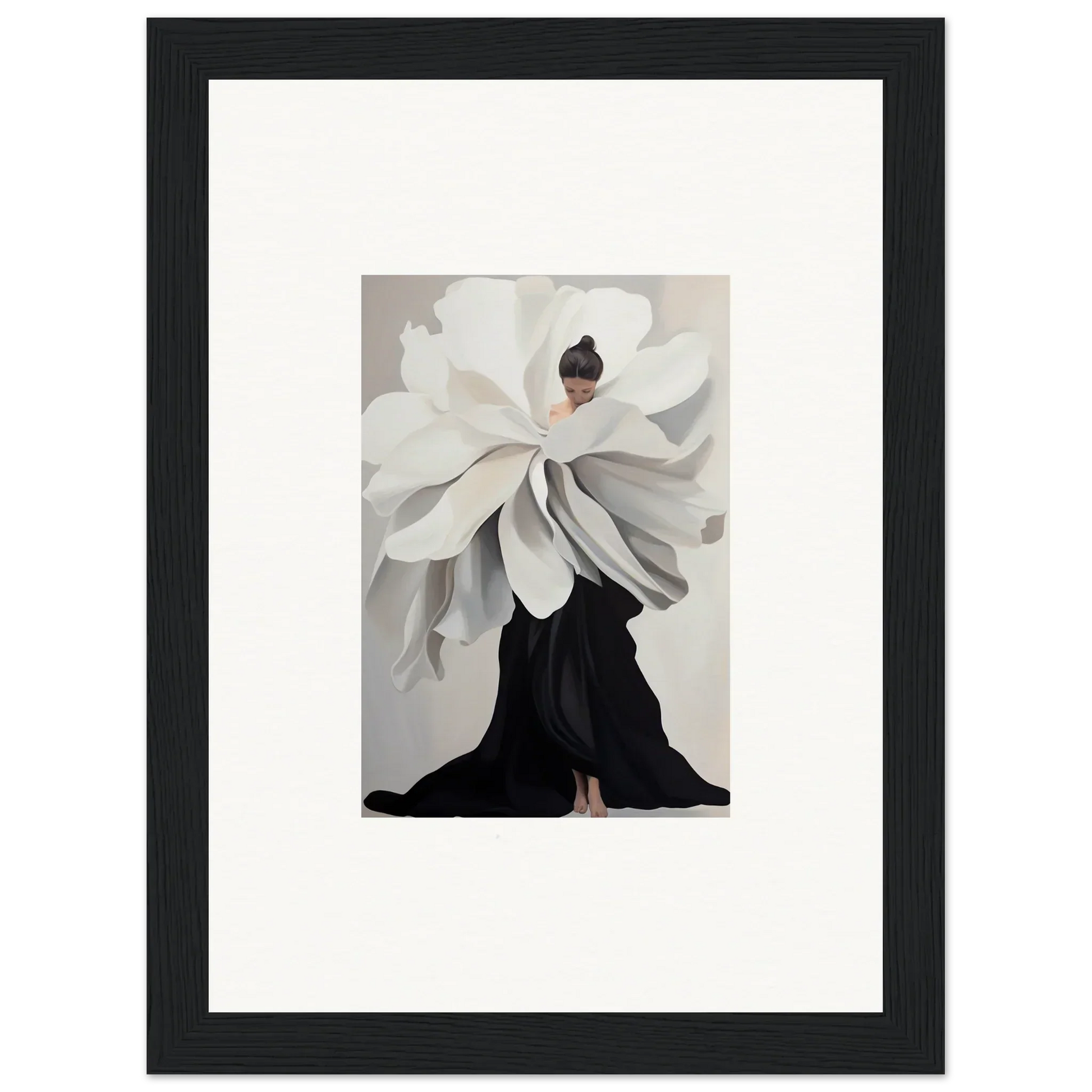 Woman in a dress like a white flower, perfect for Epoch Ascends wall art decor