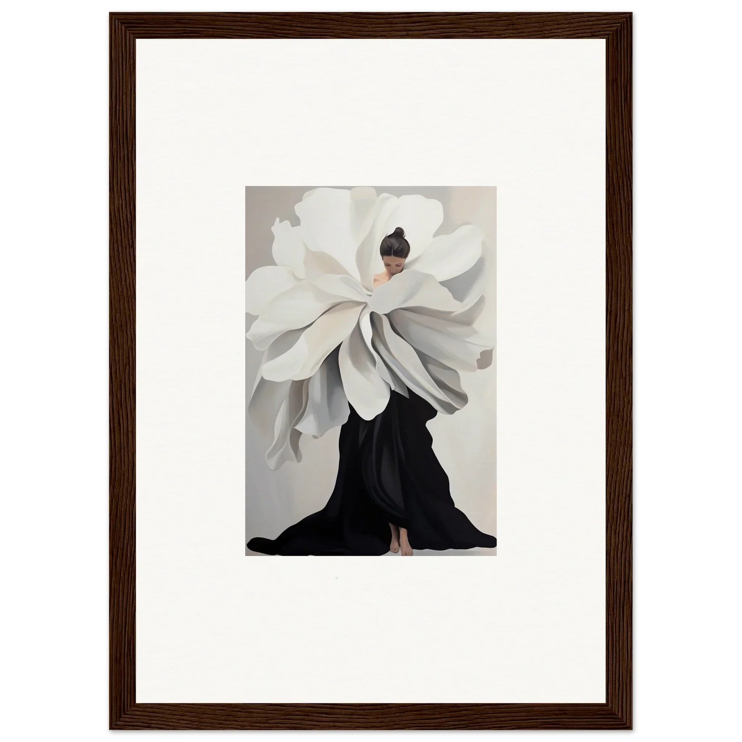 Artistic representation of a person in a flower dress for Petal Epoch Ascends wall art