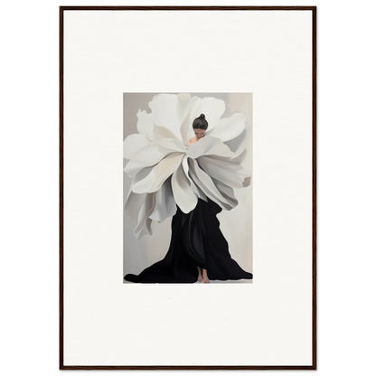 Artistic representation of a person in an oversized flower dress for epoch ascends wall art