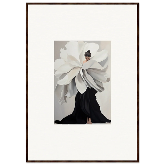 Artistic representation of a person in an oversized flower dress for epoch ascends wall art