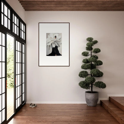 Framed black and white flower photograph, perfect for room decor in Petal Epoch Ascends