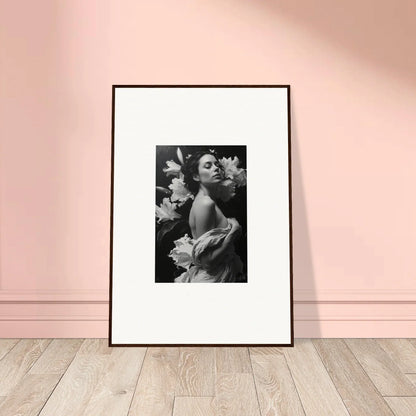 Framed black and white photo of a woman with flowers for stylish room decoration