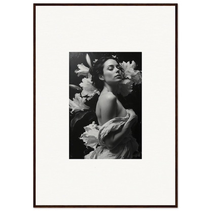 Black and white photo of a woman with lilies, perfect for your room decoration with Essence Paragon