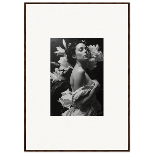 Black and white photo of a woman with lilies, perfect for your room decoration with Essence Paragon