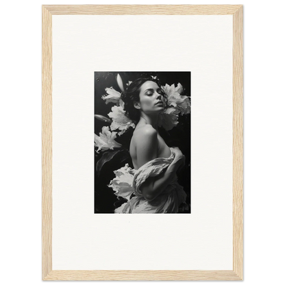 Black and white photo of a woman with flowers, perfect for Room Decoration as a Canvas Print