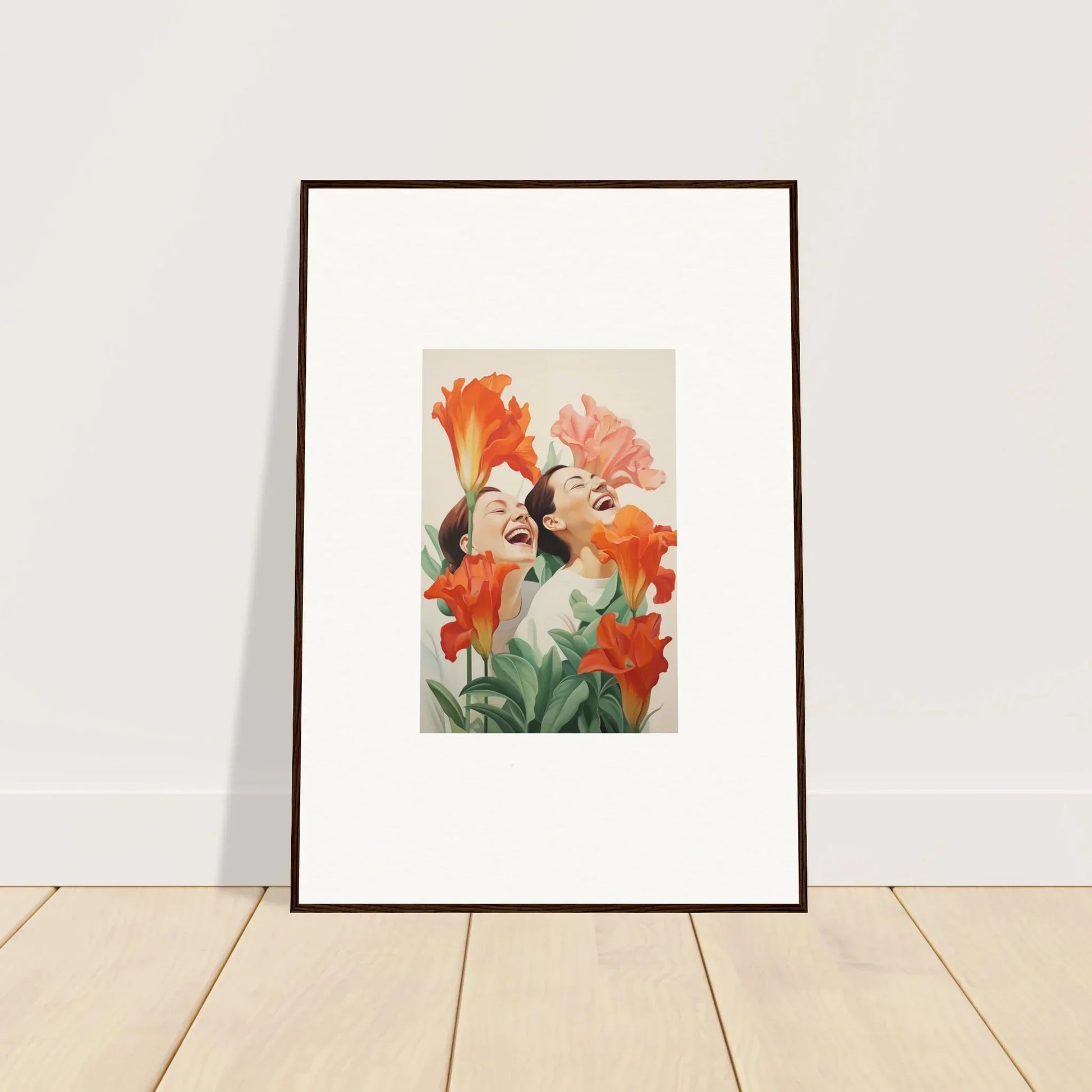 Framed watercolor canvas print of colorful flowers for bright room decoration