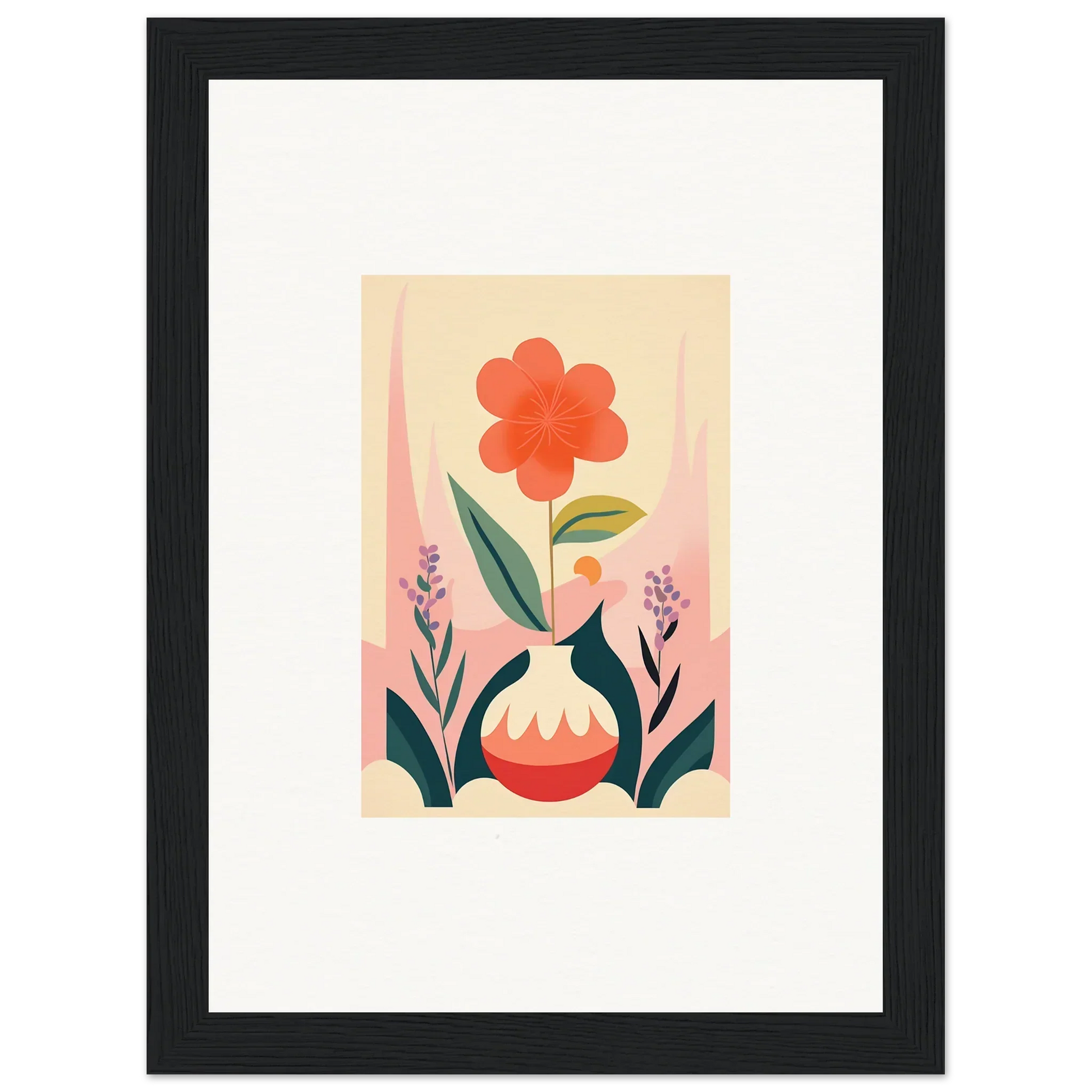 Framed canvas print of a red flower in a vase, perfect for oud chorus room decoration