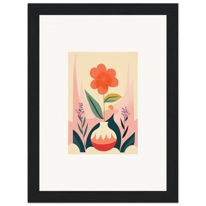 Framed canvas print of a red flower in a vase, perfect for oud chorus room decoration