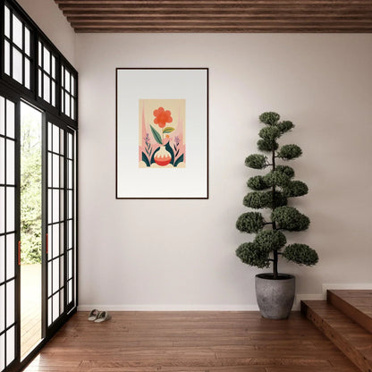 Framed abstract canvas print of a red flower for stylish room decoration with oud chorus vibes