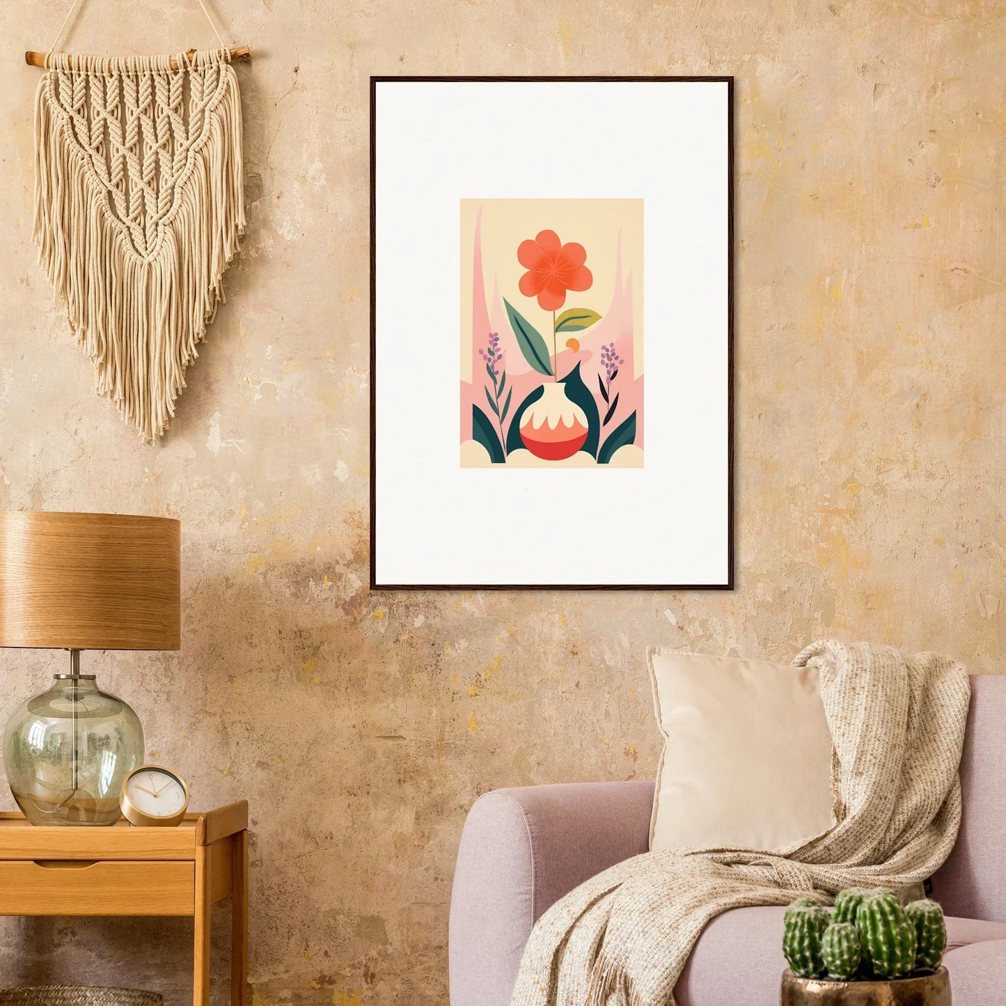 Framed abstract floral canvas print with red flower for stylish room decoration, Oud Chorus