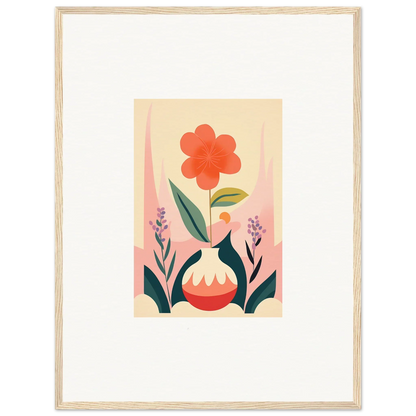 Stylized floral illustration with a red bloom for a chic canvas print in room decoration