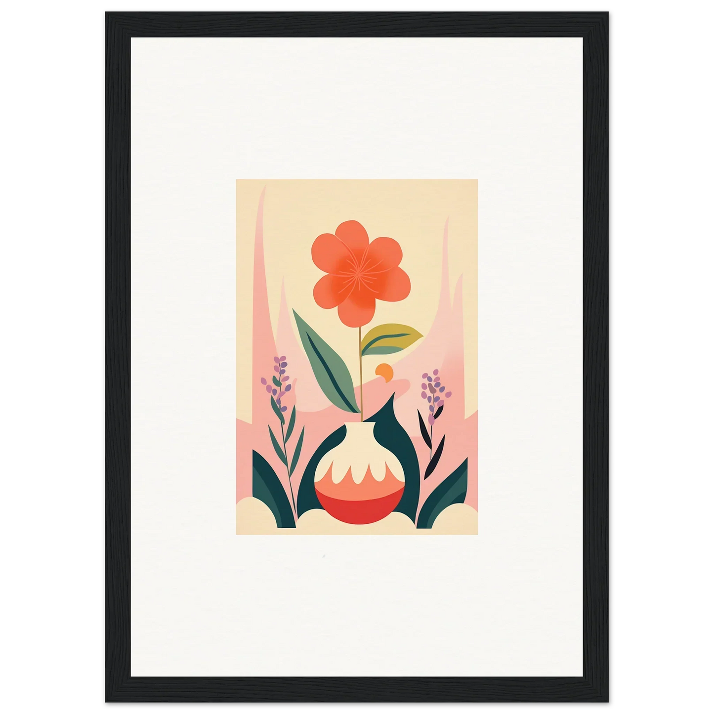 Framed canvas print of a red flower vase, perfect for room decoration with Oud Chorus vibe