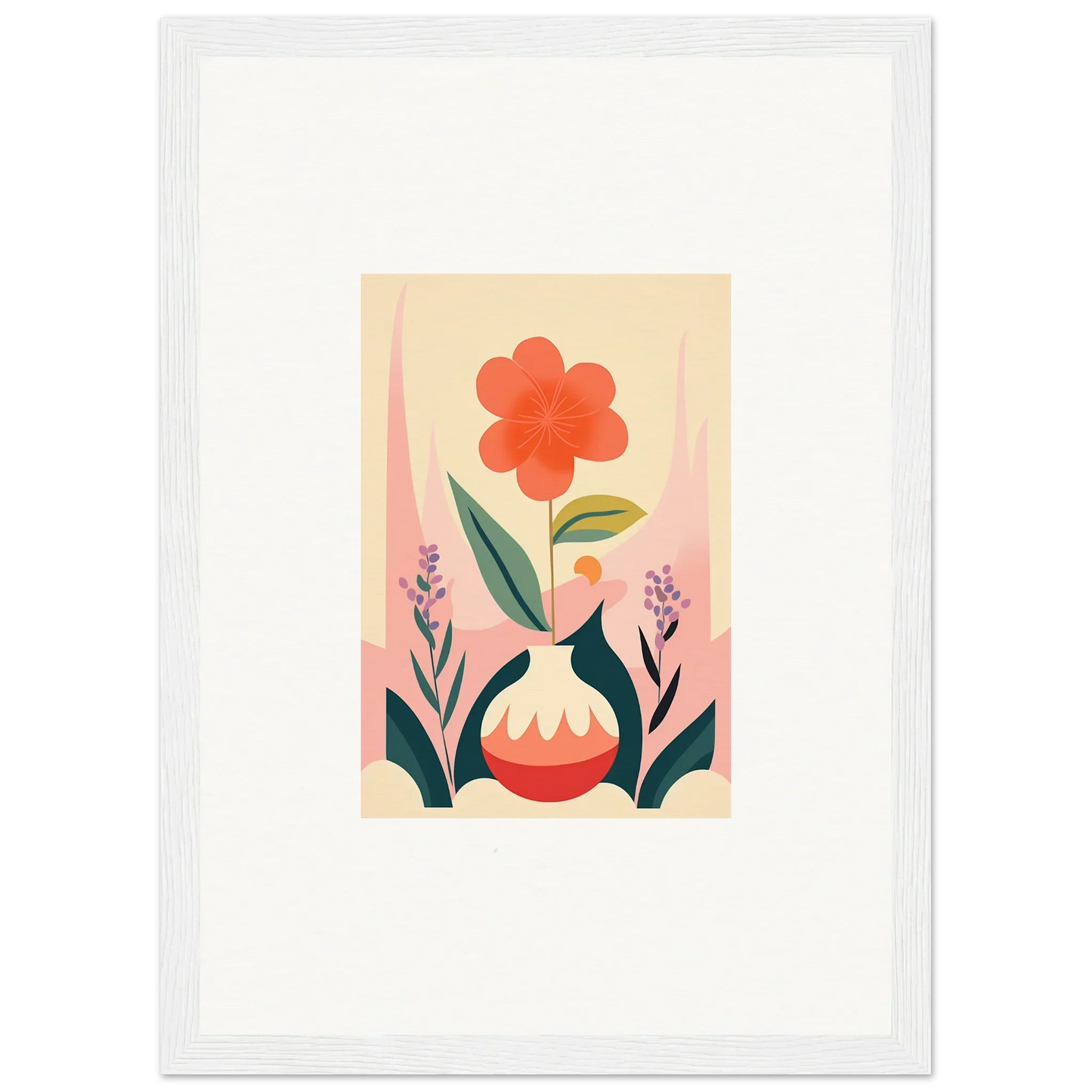 Stylized red flower vase illustration perfect for Oud Chorus room decoration canvas print