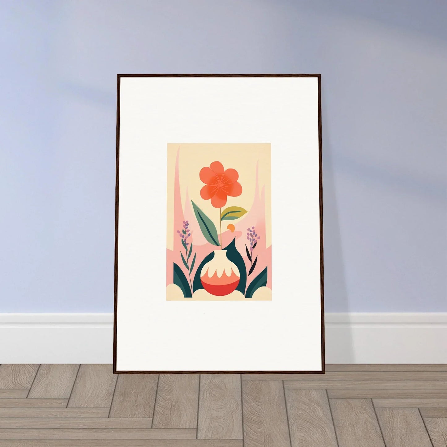 Framed canvas print of a red bloom floral illustration for your Oud Chorus room decoration