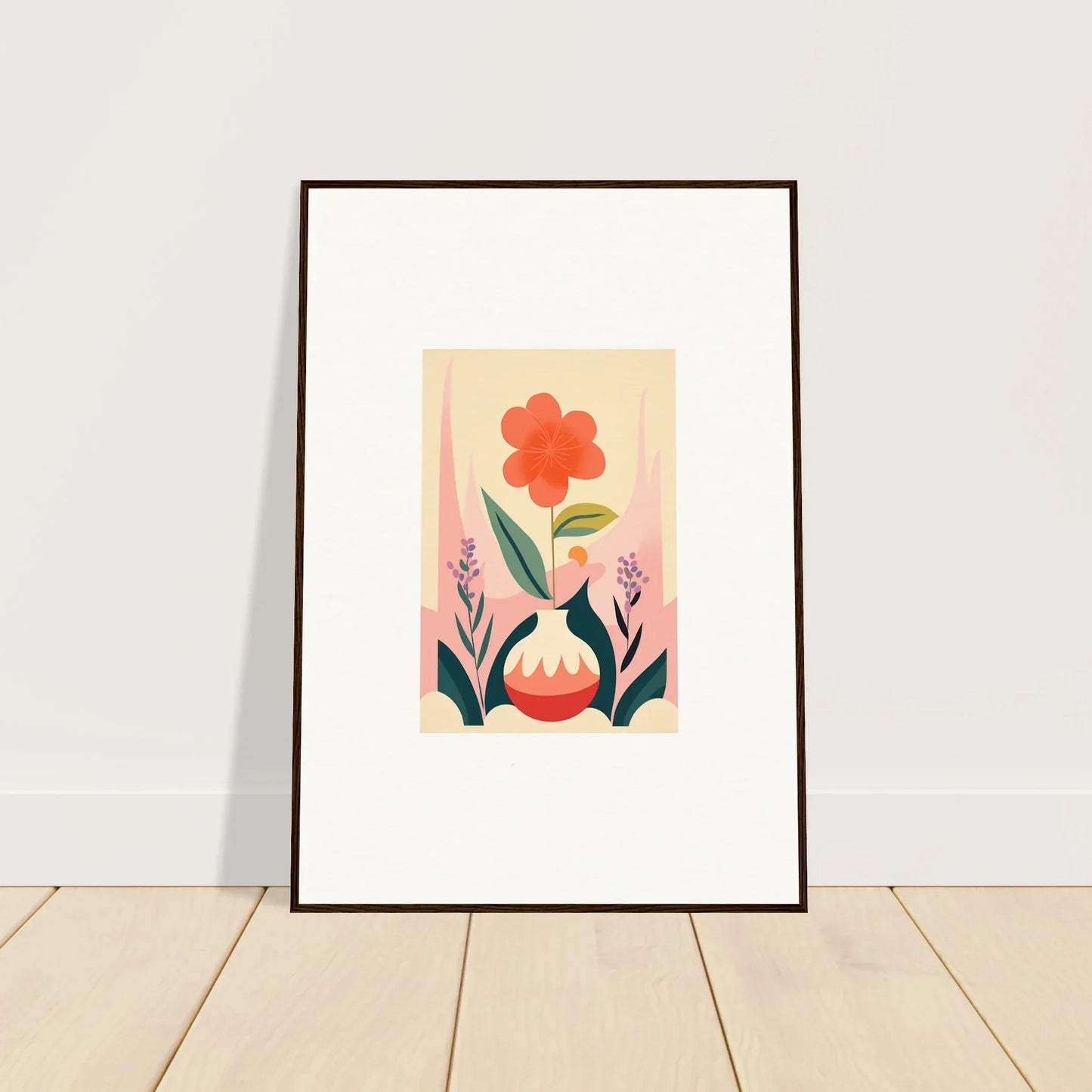 Stylized floral canvas print with red bloom, perfect for room decoration and Oud Chorus vibes