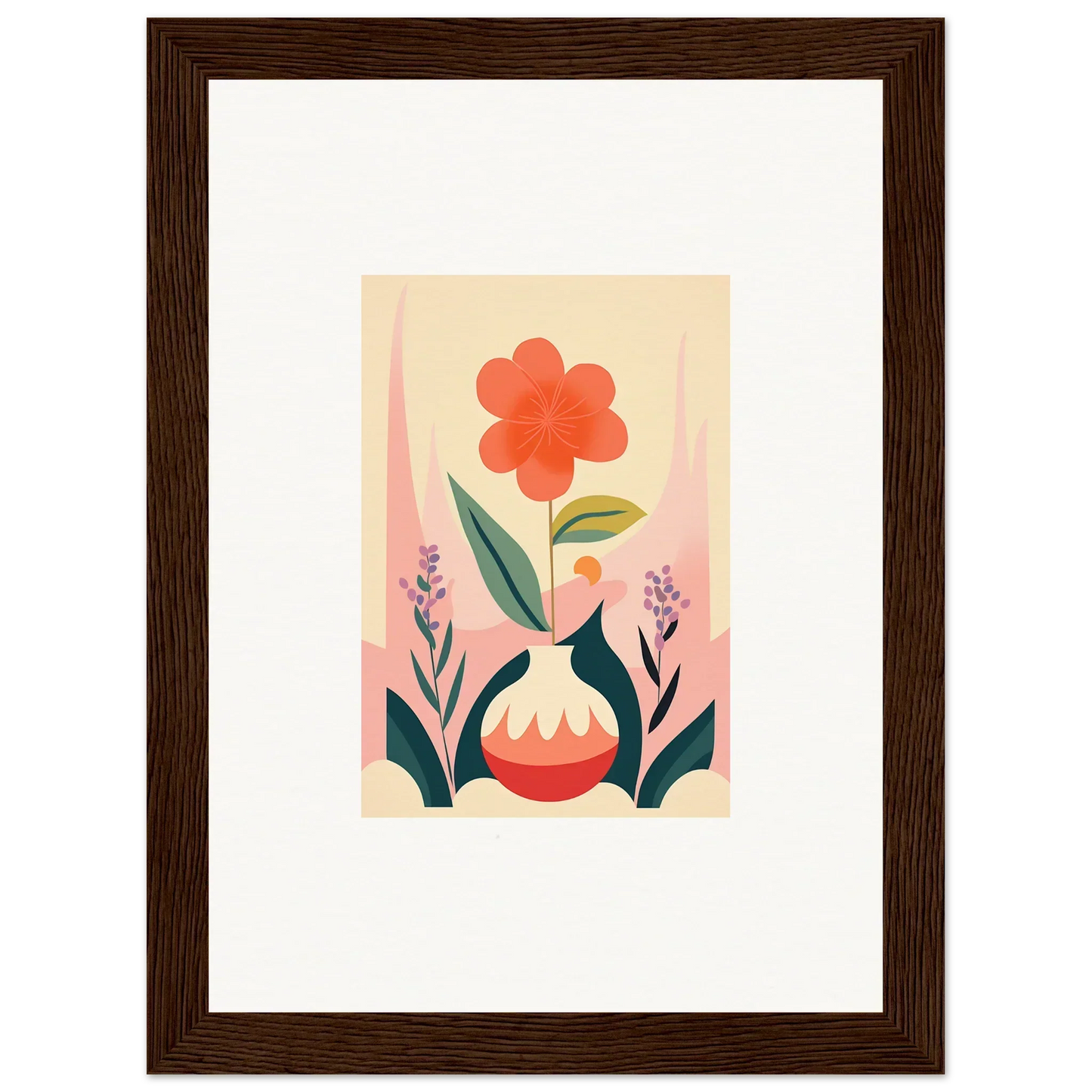 Framed canvas print of a red flower vase for stylish room decoration, Petal Oud Chorus