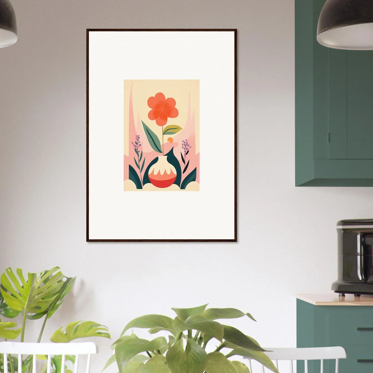 Framed canvas print of a red flower and plants for a chic room decoration