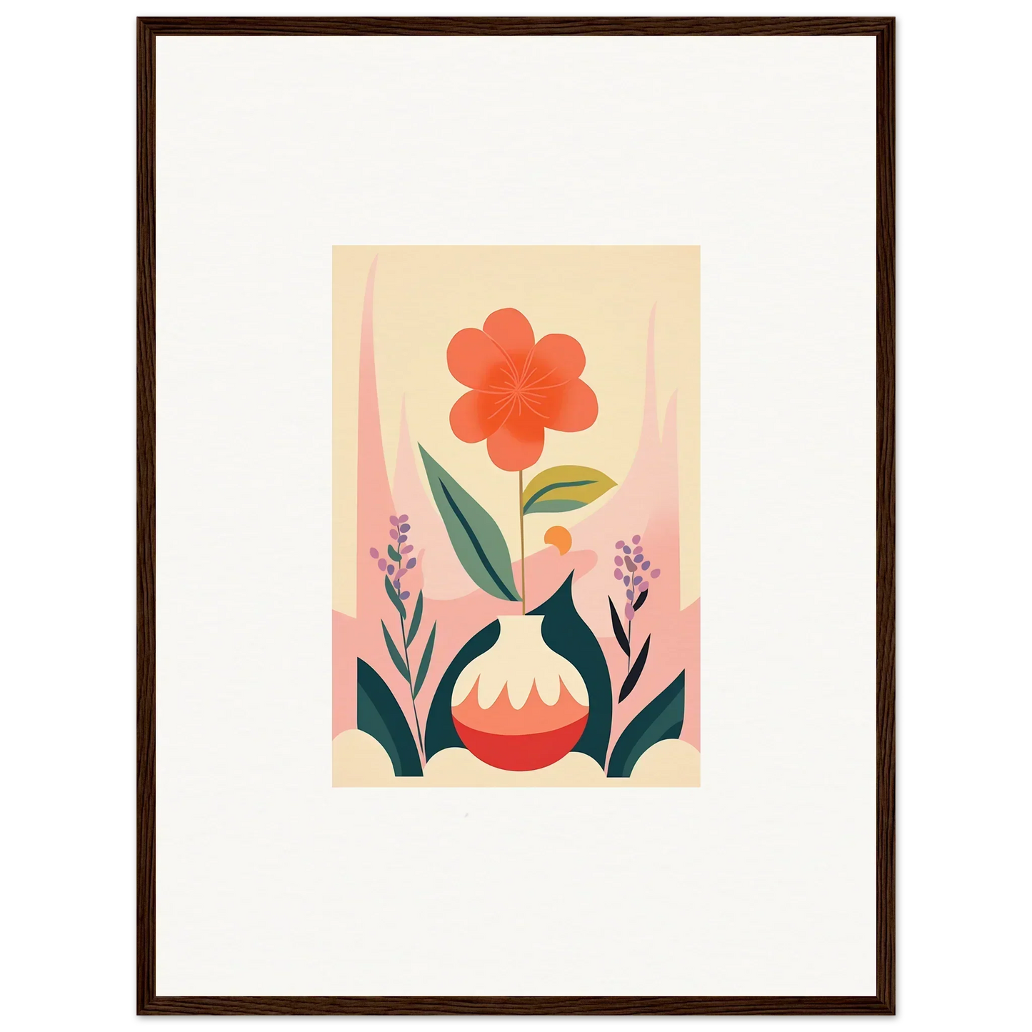 Stylized floral canvas print for room decoration featuring bold red bloom and oud chorus vibes