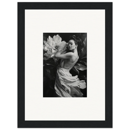 Black and white photograph of a woman with fabric and flower for framed wall art