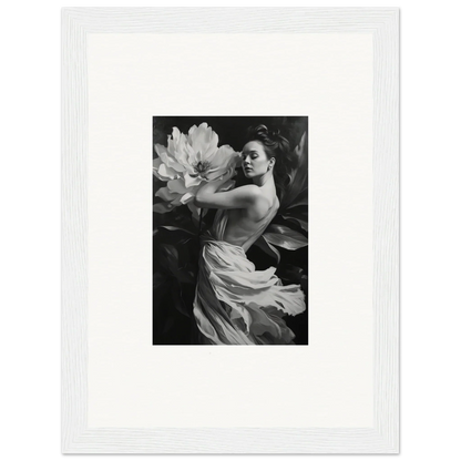 Black and white woman with fabric and flower, perfect for room decor and framed wall art