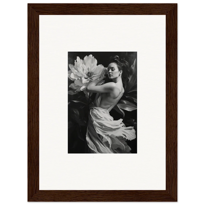 Black and white photograph of woman in flowing fabric for elegant room decor