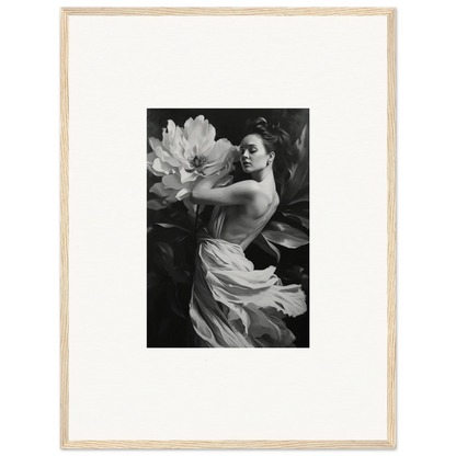 Black and white photograph of a woman in flowing fabric for framed wall art room decor