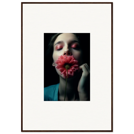 Framed canvas print of a person with a red flower, perfect wall art for room decoration