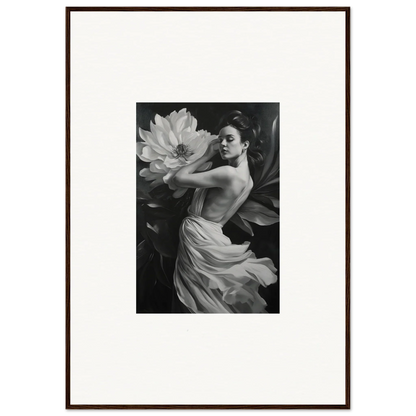 Black and white photo of a woman in a flowing dress for petal reverie room decor