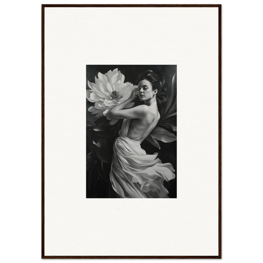 Black and white photo of a woman in a flowing dress for petal reverie room decor