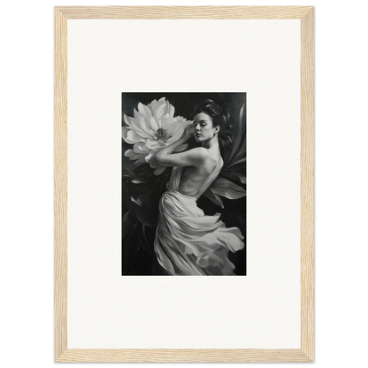 Black and white photograph of a woman in flowing fabric for Petal Reverie wall art