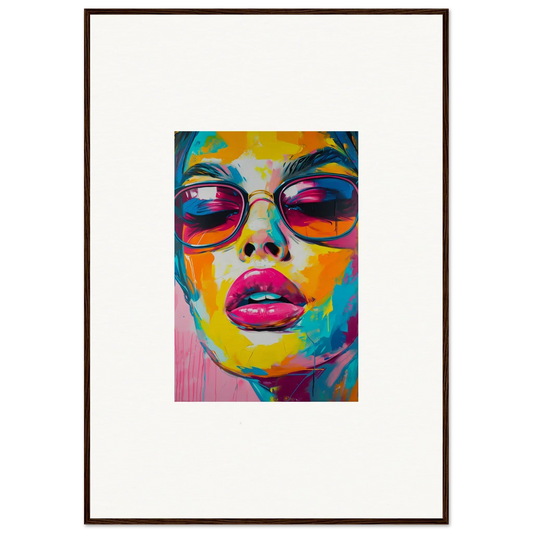 Colorful portrait of a face in sunglasses with pink lips for Spectra Parade room decor