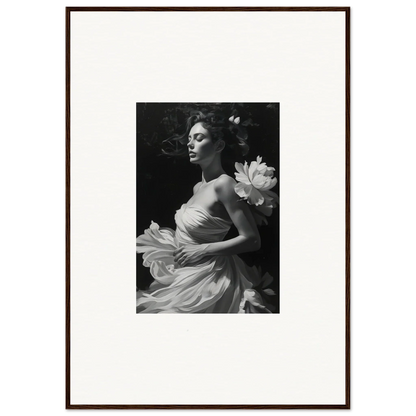 Elegant woman with lotus flower in a black and white photo for Petal Veil Whispers