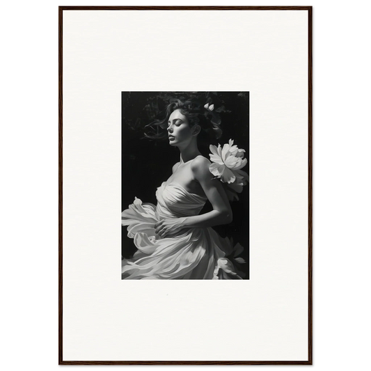 Elegant woman with lotus flower in a black and white photo for Petal Veil Whispers