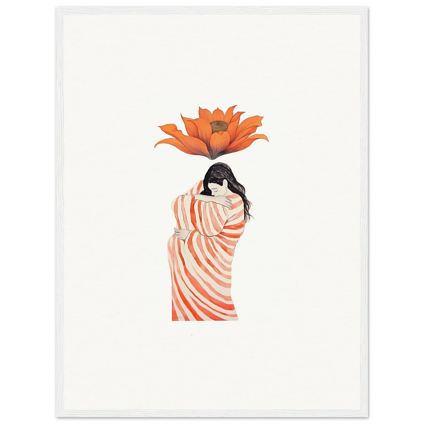 Colorful canvas print of a figure in a striped robe with a blooming flower, perfect wall art