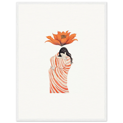 Colorful canvas print of a figure in a striped robe with a blooming flower, perfect wall art