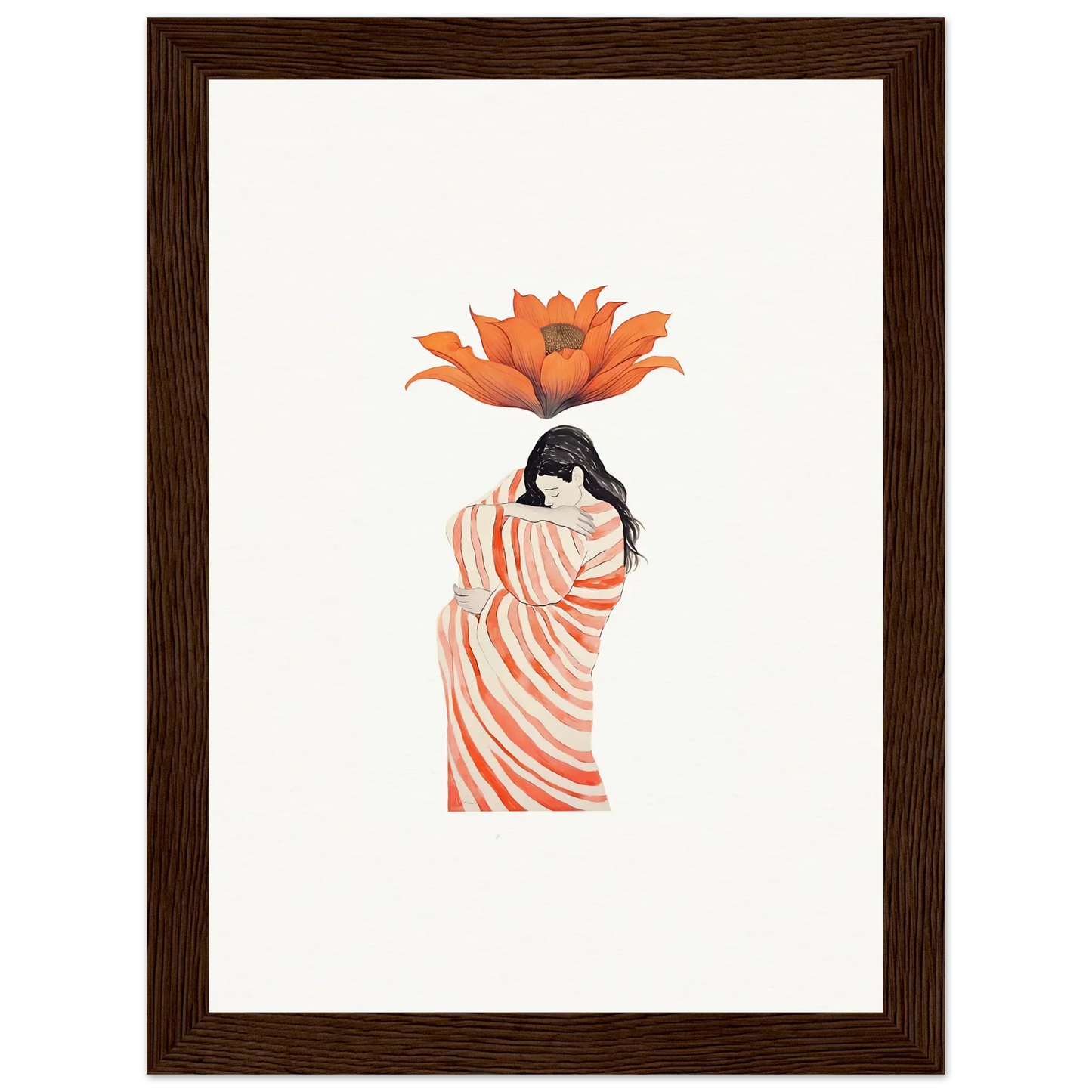 Colorful canvas print of person wrapped in striped fabric with floral accents for room decoration