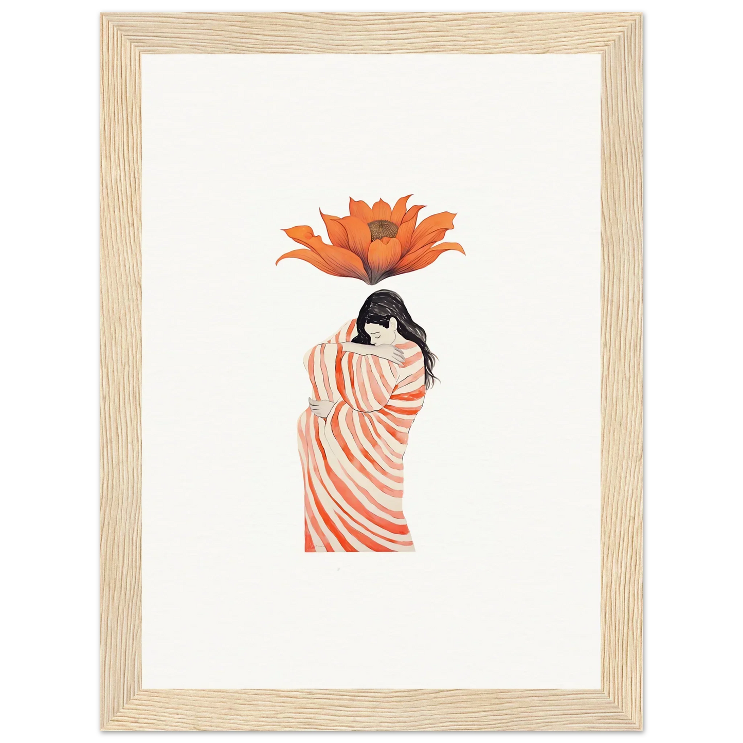 Colorful illustration of a person in striped fabric with an orange flower for wall art