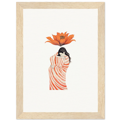 Colorful illustration of a person in striped fabric with an orange flower for wall art