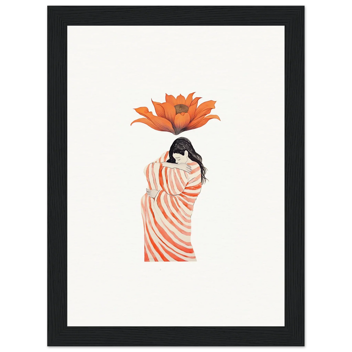 Stylized woman in striped garment with orange flower, perfect for room decoration canvas print