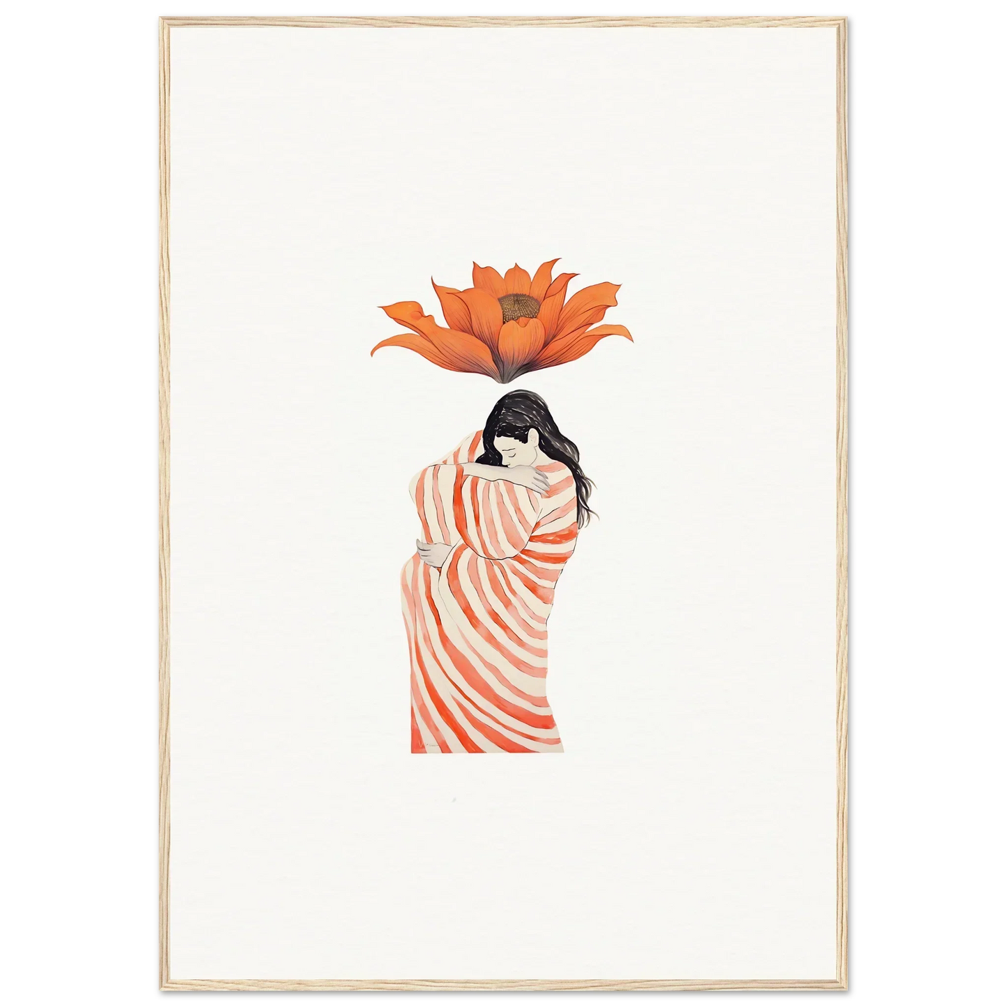 Stylized woman in striped garment for Petal Whisper canvas print wall art decoration