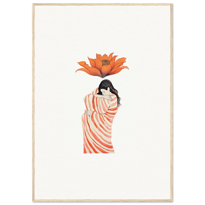 Stylized woman in striped garment for Petal Whisper canvas print wall art decoration