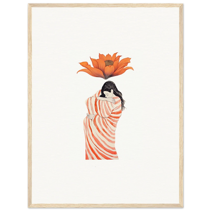 Woman in a striped robe with an orange flower, perfect for room decoration wall art