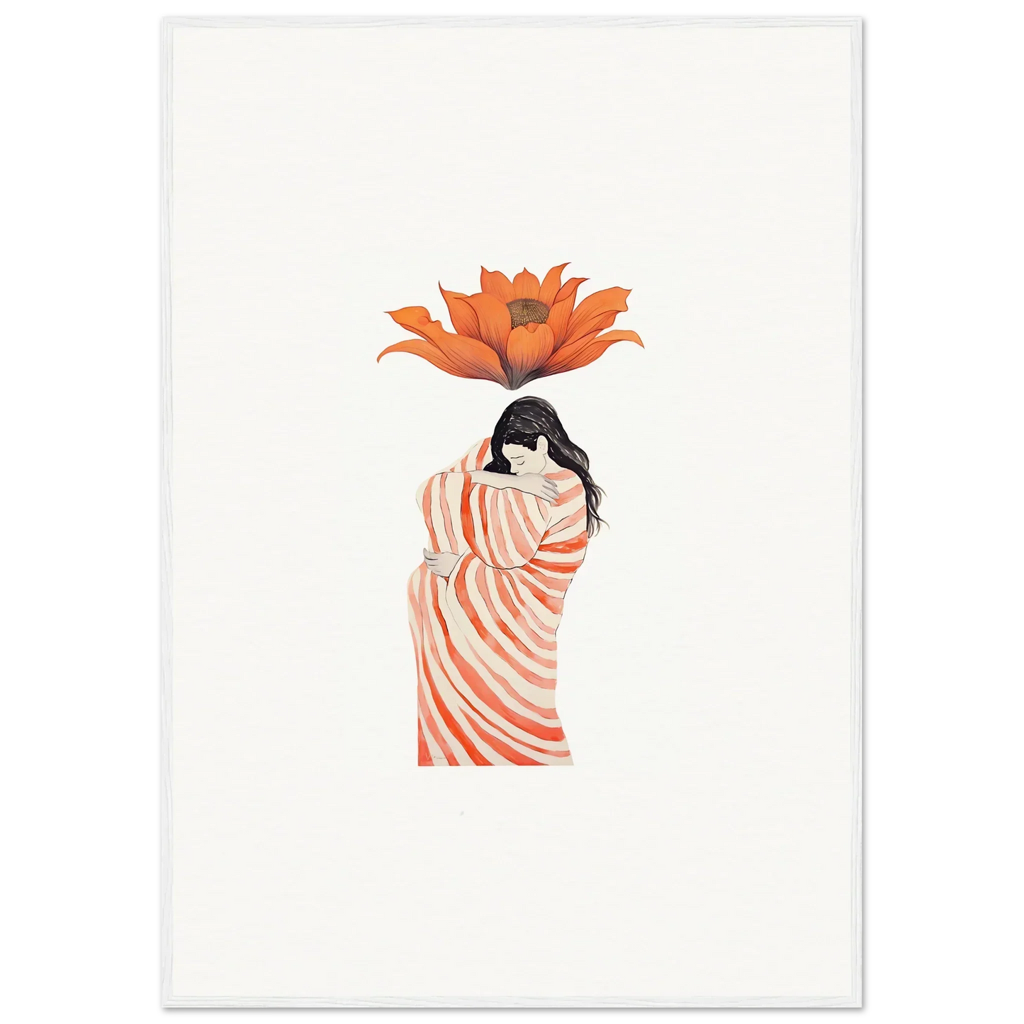 Stylized illustration of a person in a striped robe for Petal Whisper wall art